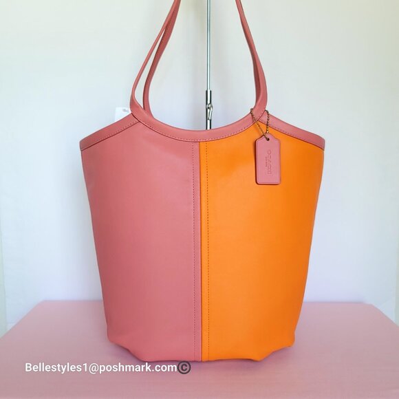 COACH Bea Colorblocked Smooth Leather Large Tote -Taffy Orange multi color ⭐ - Picture 4 of 16